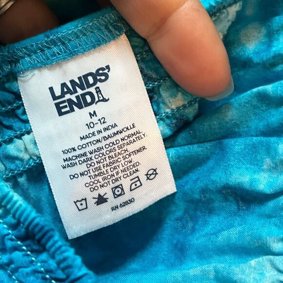 Lands end 10/12 Women’s blue ruffle spaghetti strap Tie-Dye tank 100% cotton - Picture 3 of 5